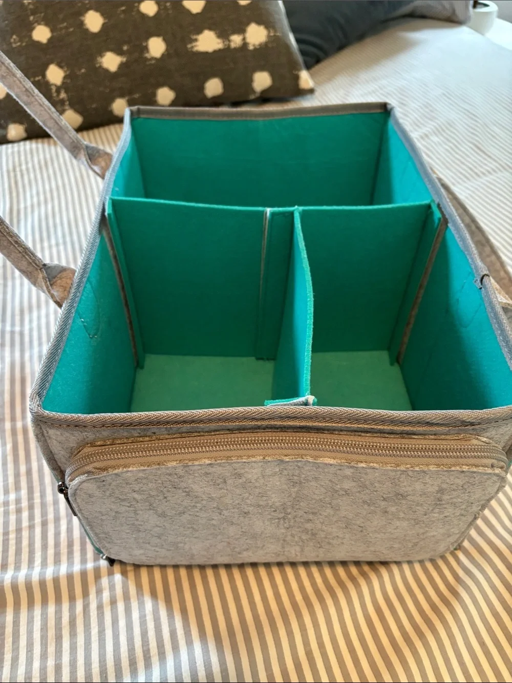 Gray Felt Organizer Tote with Teal Interior